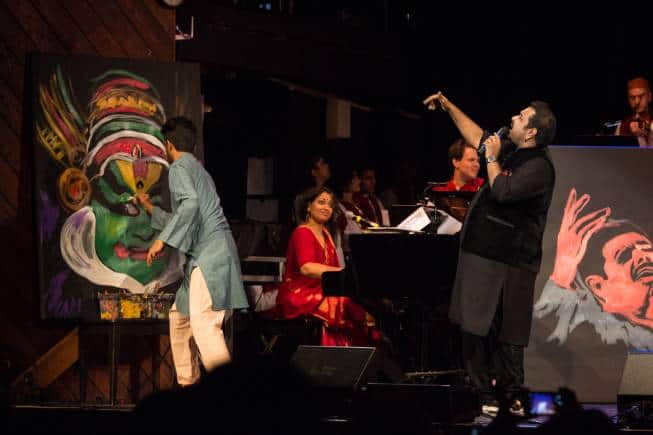 Shankar Mahadevan jamming with Berklee Indian Ensemble, with Annette Philip on the piano. (Photo courtesy Annette Philip)