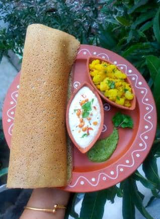 Millet dosa with potato subzi and chutney by Sanjeeta KK.