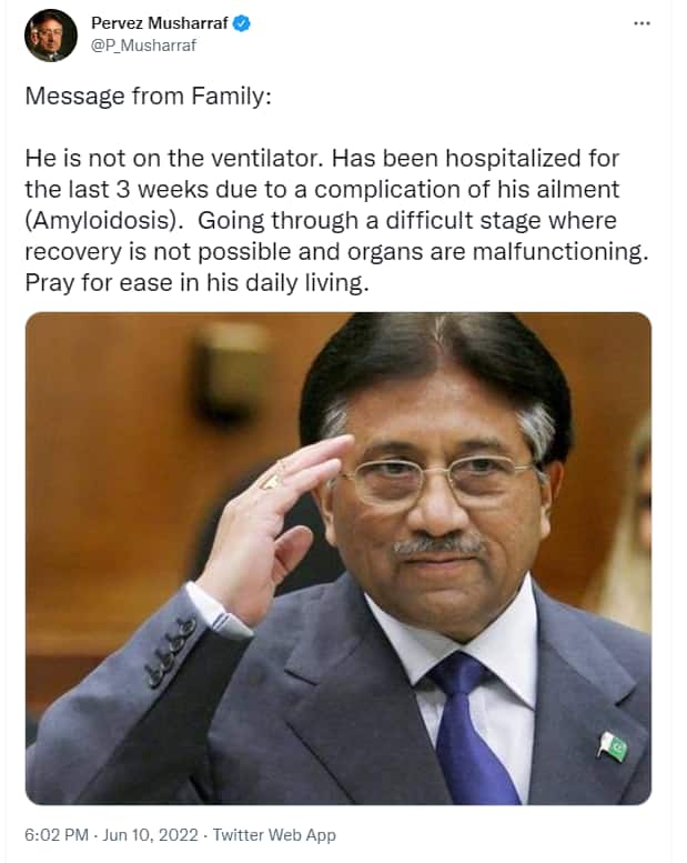 His family, on June 10, issued a statement on Twitter sating that he is at a stage where “recovery is not possible and organs are malfunctioning