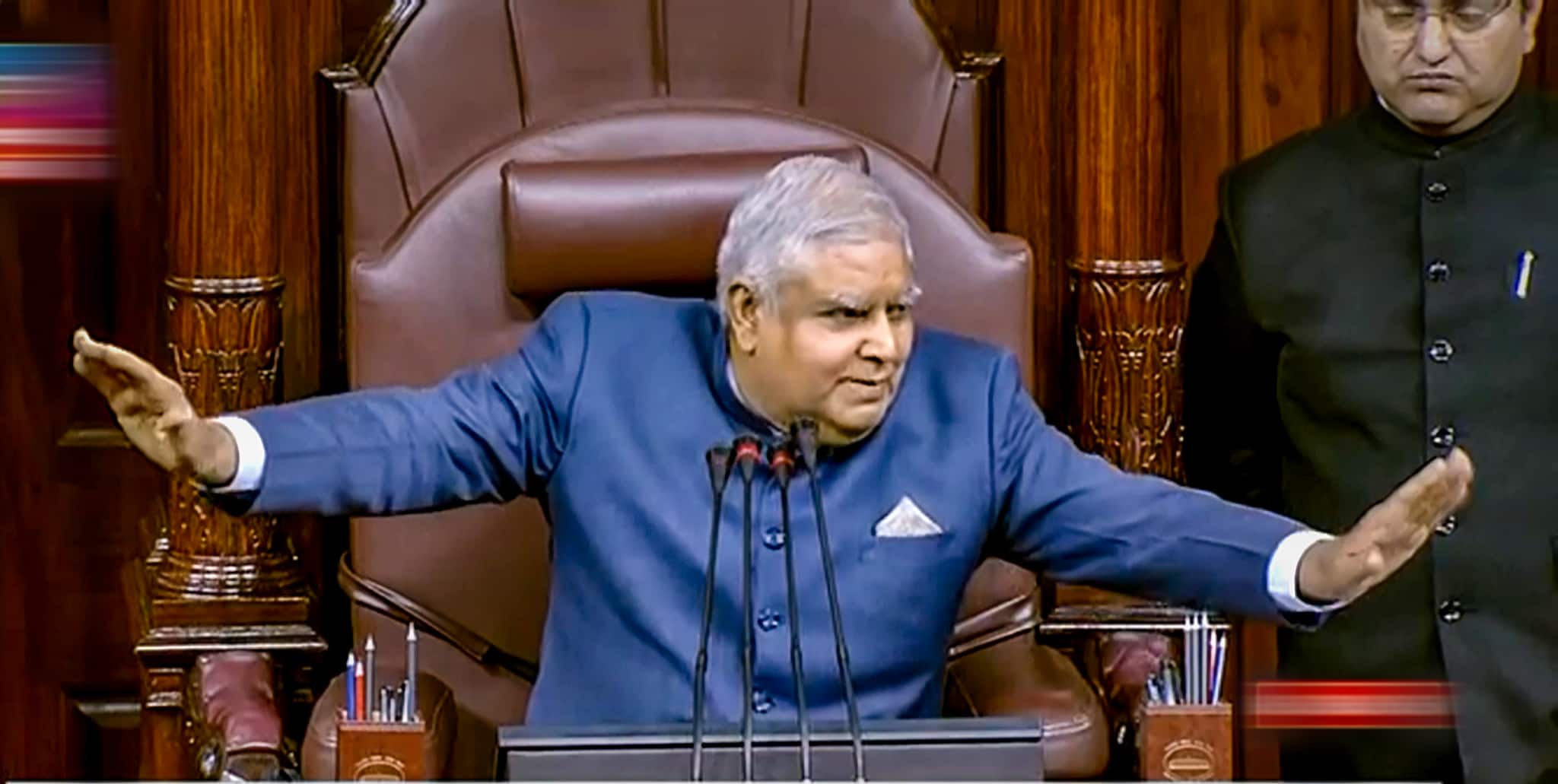 RS Chairman Jagdeep Dhankar for the fifth consecutive day declined to take up the notices under Rule 267 on Gautam Adani. Image: PTI