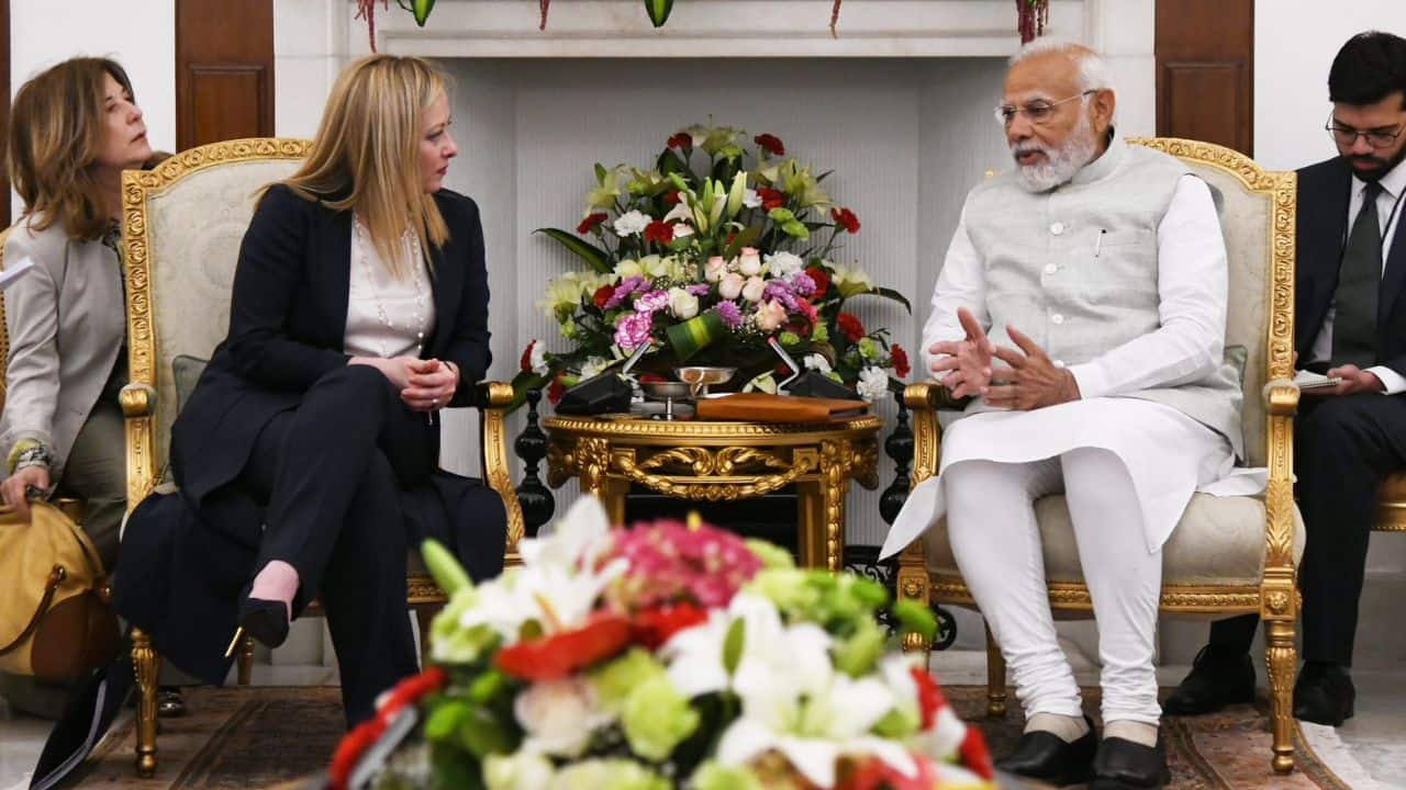 Meloni is the chief guest and the keynote speaker at the inaugural session of the eighth Raisina Dialogue. The multilateral conference, Raisina Dialogue, is held annually in New Delhi. The Ministry of External Affairs is organising the event in collaboration with the Observer Research Foundation (ORF) from March 2 to March 4. (Image: Twitter @MEAIndia)