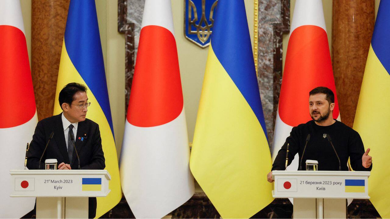 Zelensky, speaking at a joint briefing with Kishida, said he would join the Hiroshima summit via an online link. (Source: Reuters)