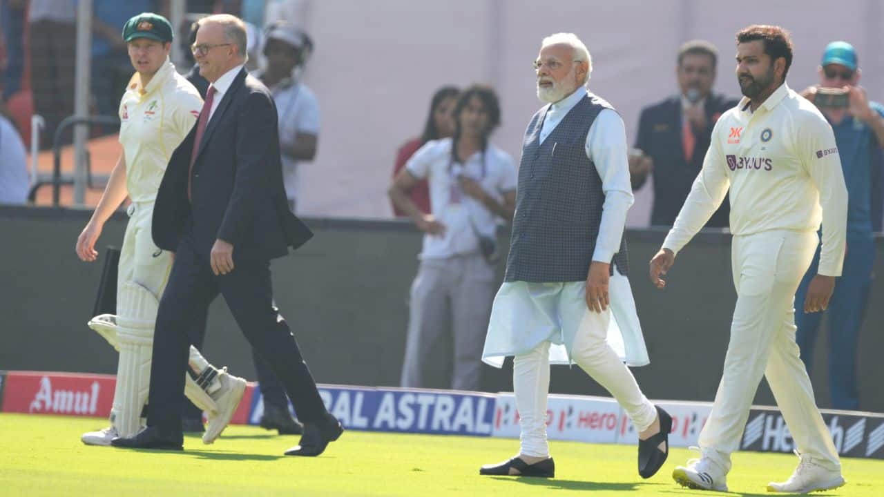 Ahead of the first ball, the two prime ministers took a lap of honor across the ground. (Image: AP)