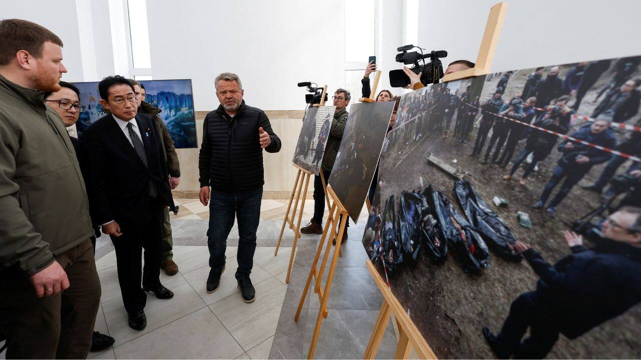 Earlier, Kishida toured the town of Bucha, where the mayor has said more than 400 civilians were killed last year by Russian forces and which is synonymous with Russian brutality during the war. (Source: Reuters)