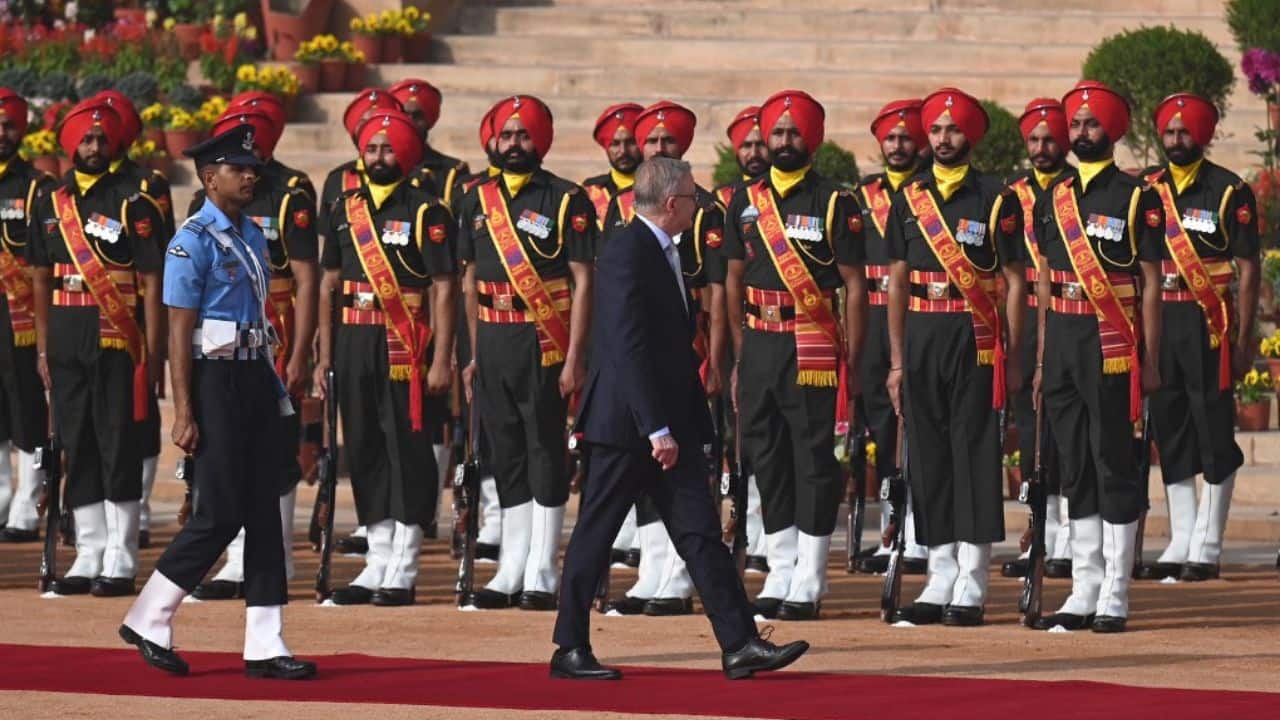 Albanese was accorded a ceremonial reception at the forefront of Rashtrapati Bhawan in New Delhi on March 10. (Image: AP)