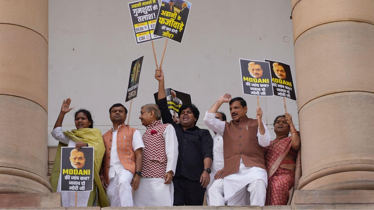 Accusing the government of helping businessman Gautam Adani by not ordering a probe into allegations of fraud levelled against his group, the party demanded that Adani be arrested. (Image: AP) Accusing the government of helping businessman Gautam Adani by not ordering a probe into allegations of fraud levelled against his group, the party demanded that Adani be arrested. (Image: AP)
