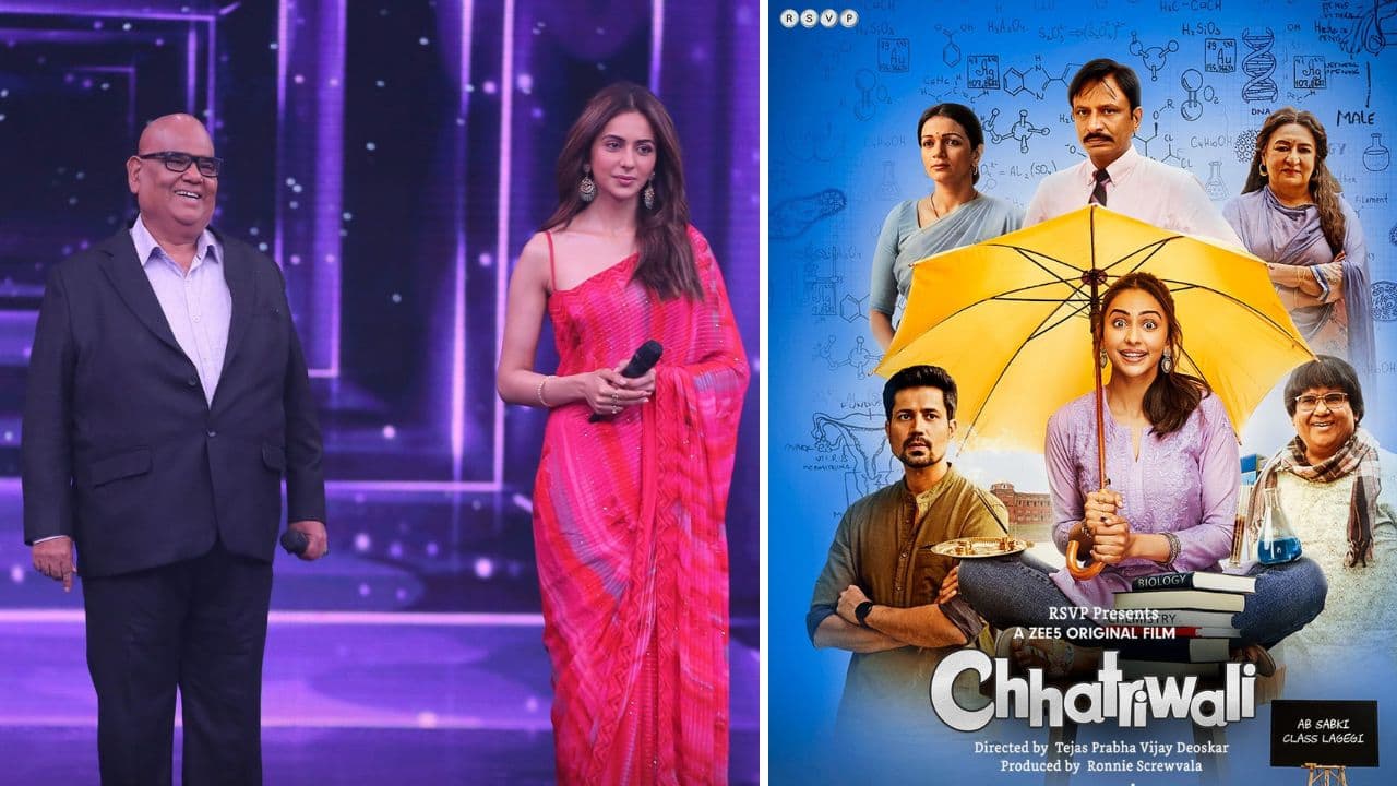 Satish Kaushik’s last film the 2023 'Chhatriwali' alongside Rakul Preet Singh before his demise. He played the role of Ratan Lamba. (Image: Twitter @satishkaushik2)