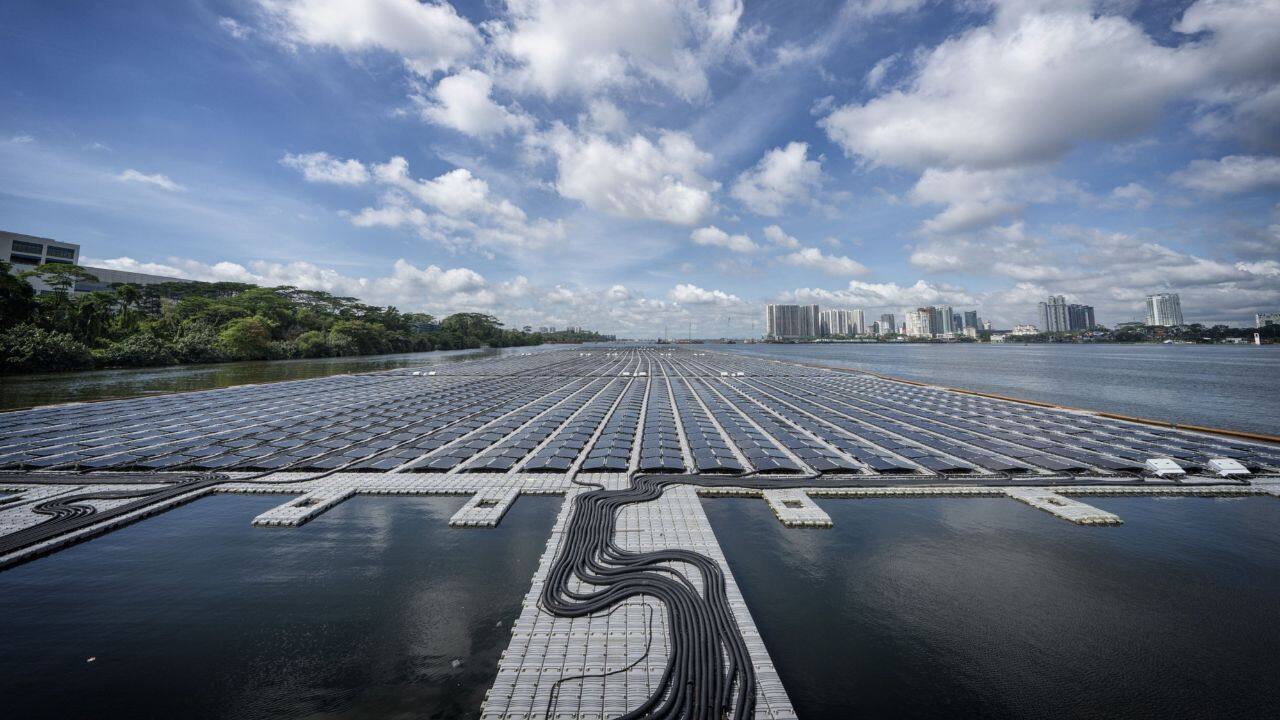 Like land-based systems, floating solar panels generate electricity from the sun’s rays. But the bodies of water that these farms rest on also help to cool the panels, allowing them to be 15% more efficient than terrestrial solar, per an estimate from the Environmental and Energy Study Institute. (Source: Bloomberg)