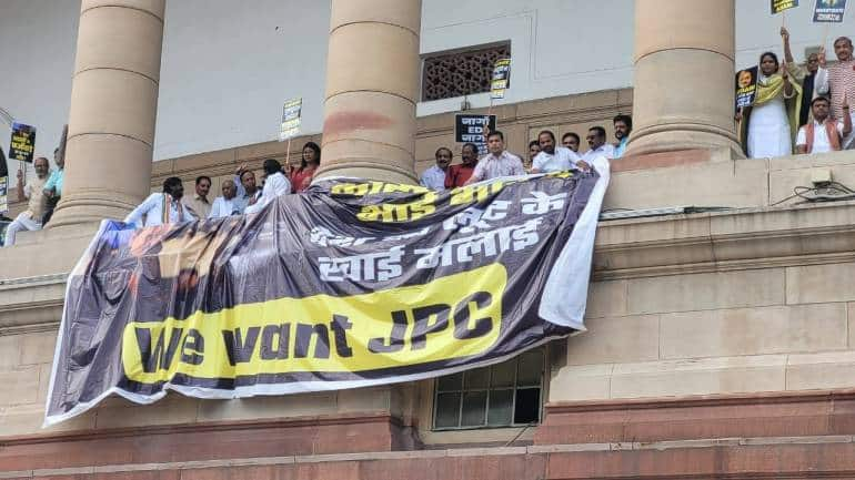 Adani Issue: Opposition Leaders Hold Protest In Parliament House Complex