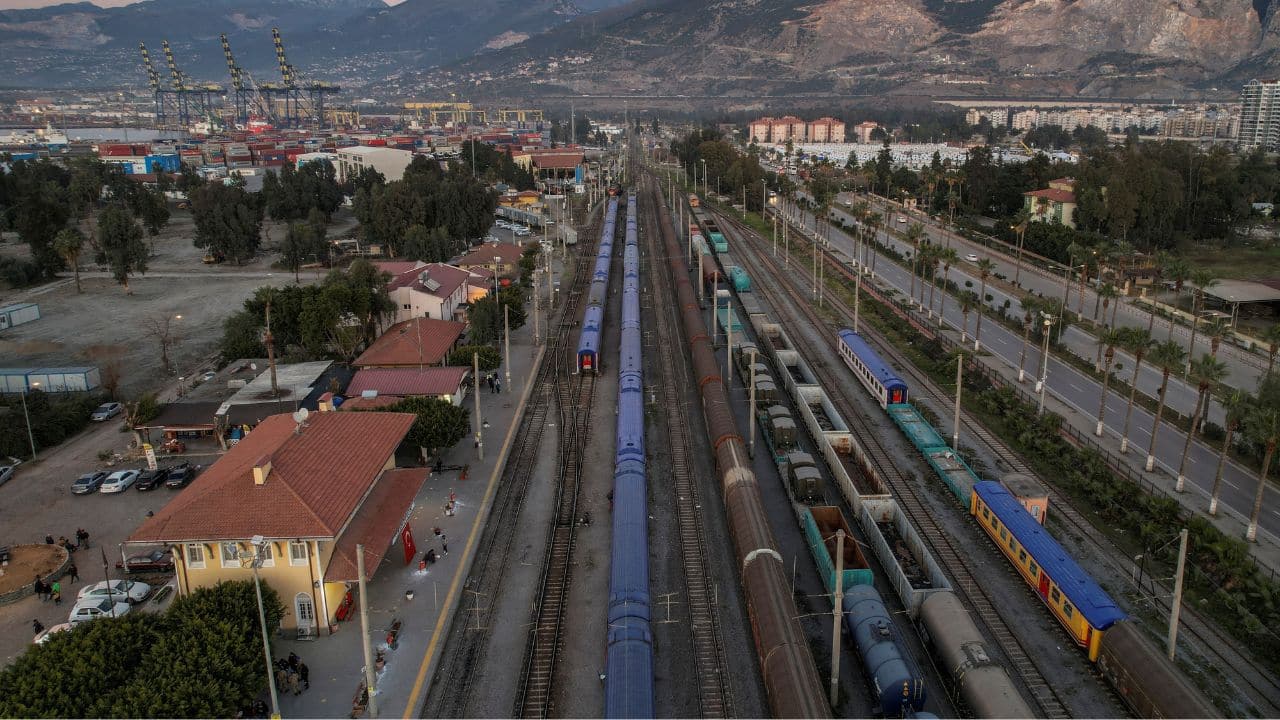 A view of Iskenderun train station, where train carriages have been turned into temporary shelters for victims of the recent deadly earthquake, in Iskenderun, Turkey, February 18. Turkish authorities have been racing to find accommodation for the more than 1.5 million people left homeless after February's huge earthquakes, which killed some 50,000 people in Turkey and Syria. Survivors have been sheltering in tents, container homes, hotel resorts and even train carriages in Iskenderun, a port city in the province of Hatay, badly hit by the earthquakes. (Source: Reuters)