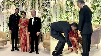 Masayoshi Son, CEO of SoftBank, attended the wedding reception of Ritesh Agarwal and Geetansha Sood. (Image credit: @weddingz.in/Instagram)