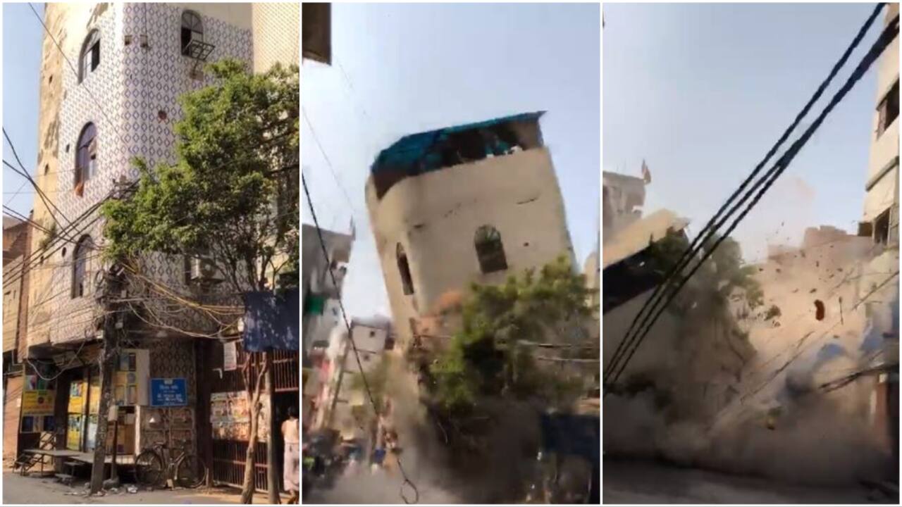 People flee in panic as 4-storey building collapses in Delhi. Viral video