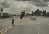 Viral video: Tyre rolls off truck, sends car flying on highway