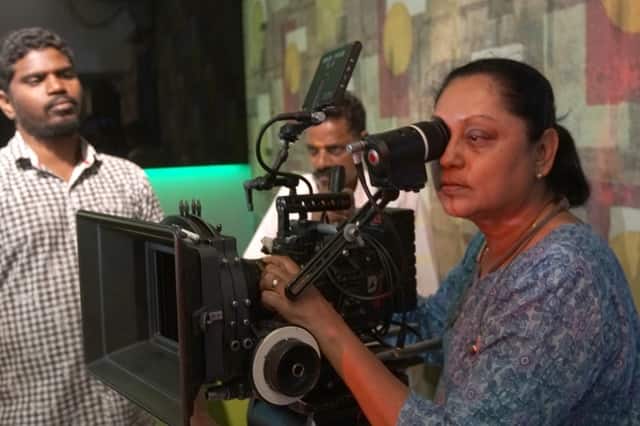 Cinematographer BR Vijayalakshmi on a shoot, years before she quit the film industry. (Photo courtesy BR Vijayalakshmi)