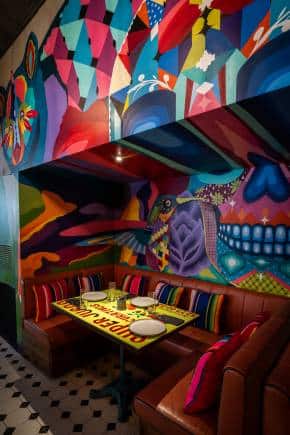Dining booth at Mezcalita, Mumbai.