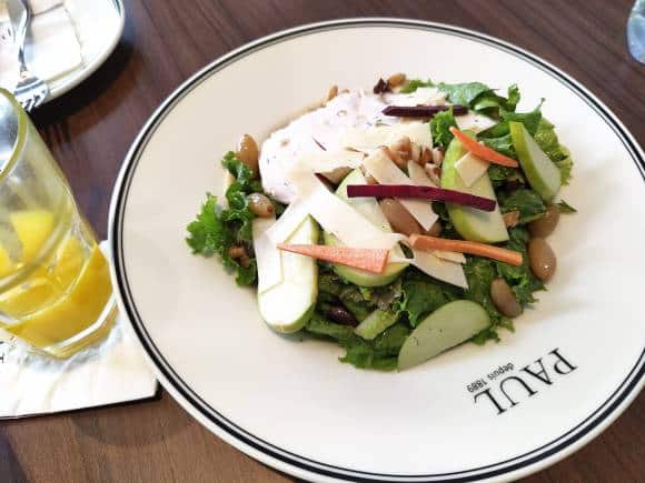 Signature salads include a chicken salad with Emmental cheese, green apple, carrot, walnut and raisins, at Paul, Delhi. 