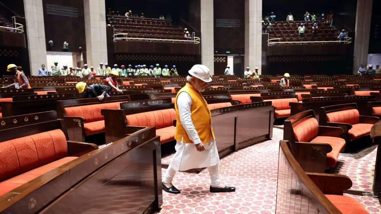 The Prime Minister spent more than an hour inside the new building. (Image: Twitter/ MyGovIndia) The Prime Minister spent more than an hour inside the new building. (Image: Twitter/ MyGovIndia)