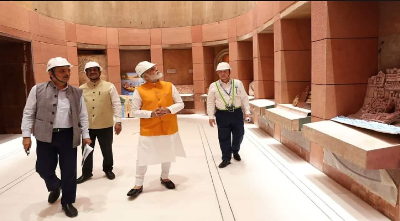 The PM inspected the facilities coming up at both Houses of Parliament. (Image: Twitter/ MyGovIndia) The PM inspected the facilities coming up at both Houses of Parliament. (Image: Twitter/ MyGovIndia)