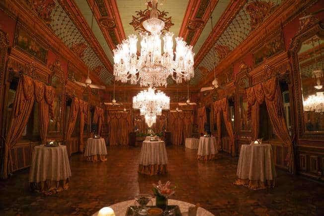The dining hall at Taj Falaknuma Palace, Hyderabad.