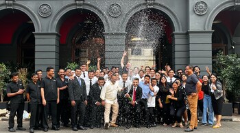 The Table, Colaba, staff celebrate coming 78th in the 51-100 list, as part of Asia’s 50 Best Restaurants 2023. (Image via Twitter/Gauridetails)