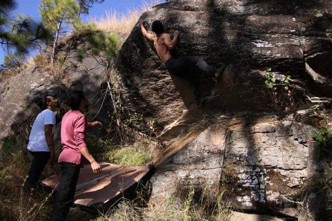 Vikrant (climbing the rock) on a project in Simtola Eco-Park, Uttarakhand. Siddhartha Chattopadhyay has been helping build rock-climbing in and around Almora, Uttarakhand. (Photo courtesy Siddhartha Chattopadhyay)