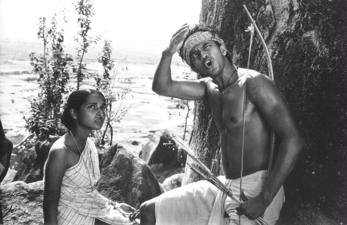Mamata Shankar (left) and Mithun Chakrabarty in a still from Mrigaya (1976). Sen launched Chakrabarty, who has gone to have a remarkable career in film. He picked up a National Award for his performance in this film. (Photo courtesy the Sen family collection.)