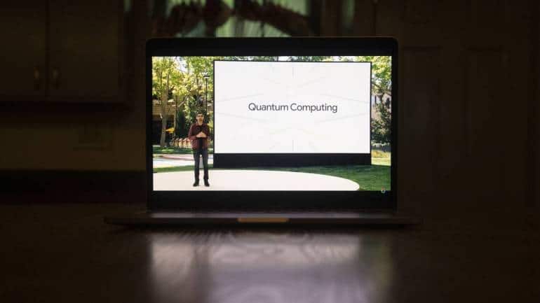 Sundar Pichai, chief executive officer of Alphabet Inc, spoke about quantum computing during the virtual Google I/O Developers Conference on a laptop computer/tablet computer on May 18, 2021, in Tiskilwa, Illinois, US. (Source: Bloomberg)