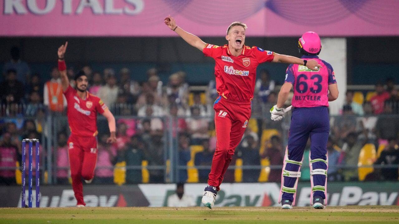 Nathan Ellis took four wickets to help Punjab Kings beat pre-tournament favorites Rajasthan Royals by five runs in the Indian Premier League on April 5. (Image: AP) Nathan Ellis took four wickets to help Punjab Kings beat pre-tournament favorites Rajasthan Royals by five runs in the Indian Premier League on April 5. (Image: AP)