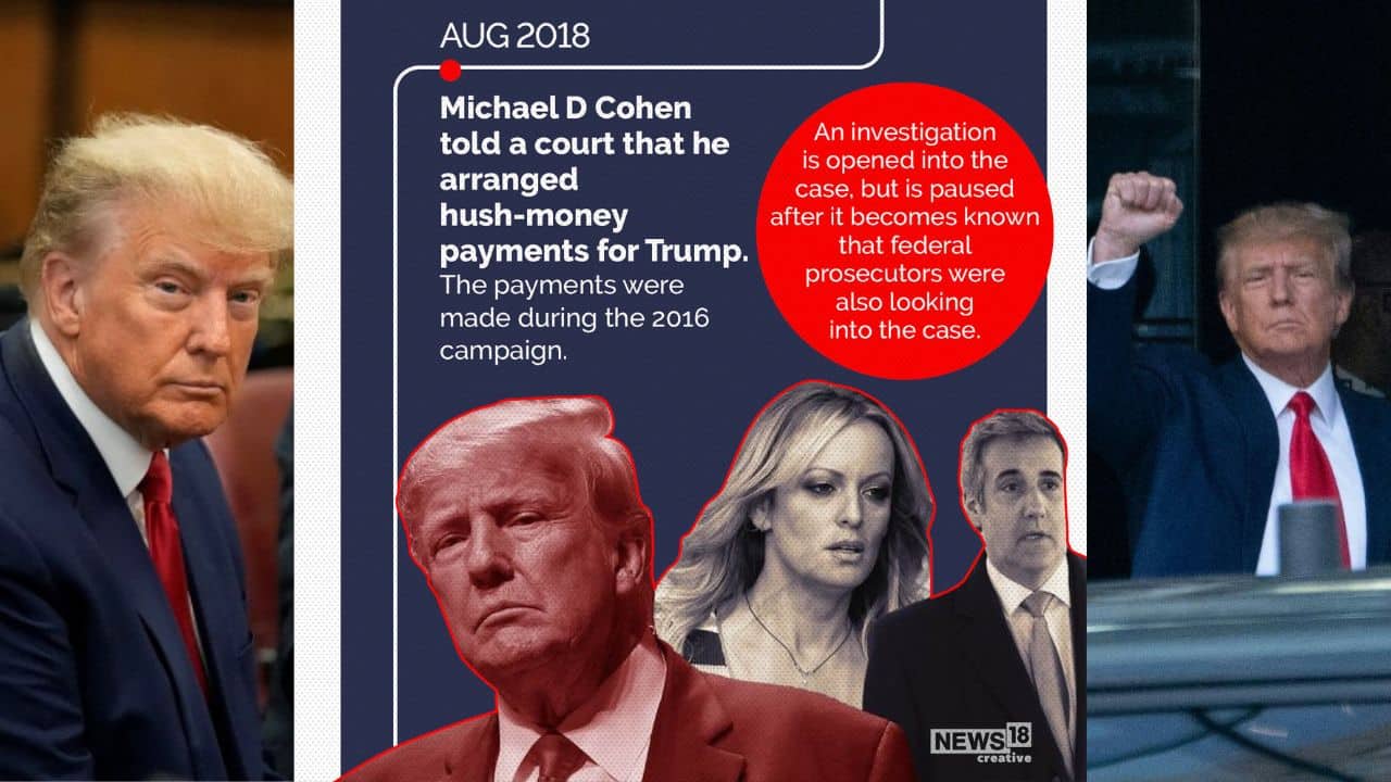 In August 2018, Michael D Cohen told a court that he arranged hush-money payments for Trump. The payments were made during the 2016 campaign. (Image: News18 Creative)