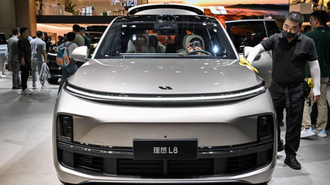 A Li Auto L8 car is displayed during the 20th Shanghai International Automobile Industry Exhibition in Shanghai on April 19. (Image: AFP)