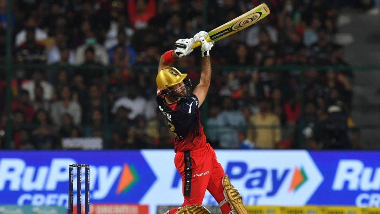 Maxwell kept up the charge aftekr Kohli's departure and Du Plessis delivered a flurry of sixes, including a hit of 115 metres, as he also registered his second half-century of the campaign. (Image: AFP)