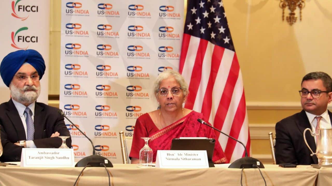 She emphasised that despite the reality of resetting across the globe and the challenges posed by the COVID-19 Pandemic, India’s reform momentum remains unabated. (Image: Twitter @FinMinIndia)