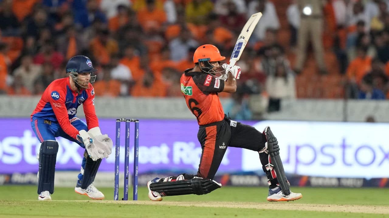 Hyderabad opener Mayank Agarwal led the chase with 49 off 39 balls. They were still on course to win at 69-1 in the 12th over but then were squeezed by the Delhi spinners. (Source: AP) Hyderabad opener Mayank Agarwal led the chase with 49 off 39 balls. They were still on course to win at 69-1 in the 12th over but then were squeezed by the Delhi spinners. (Source: AP)