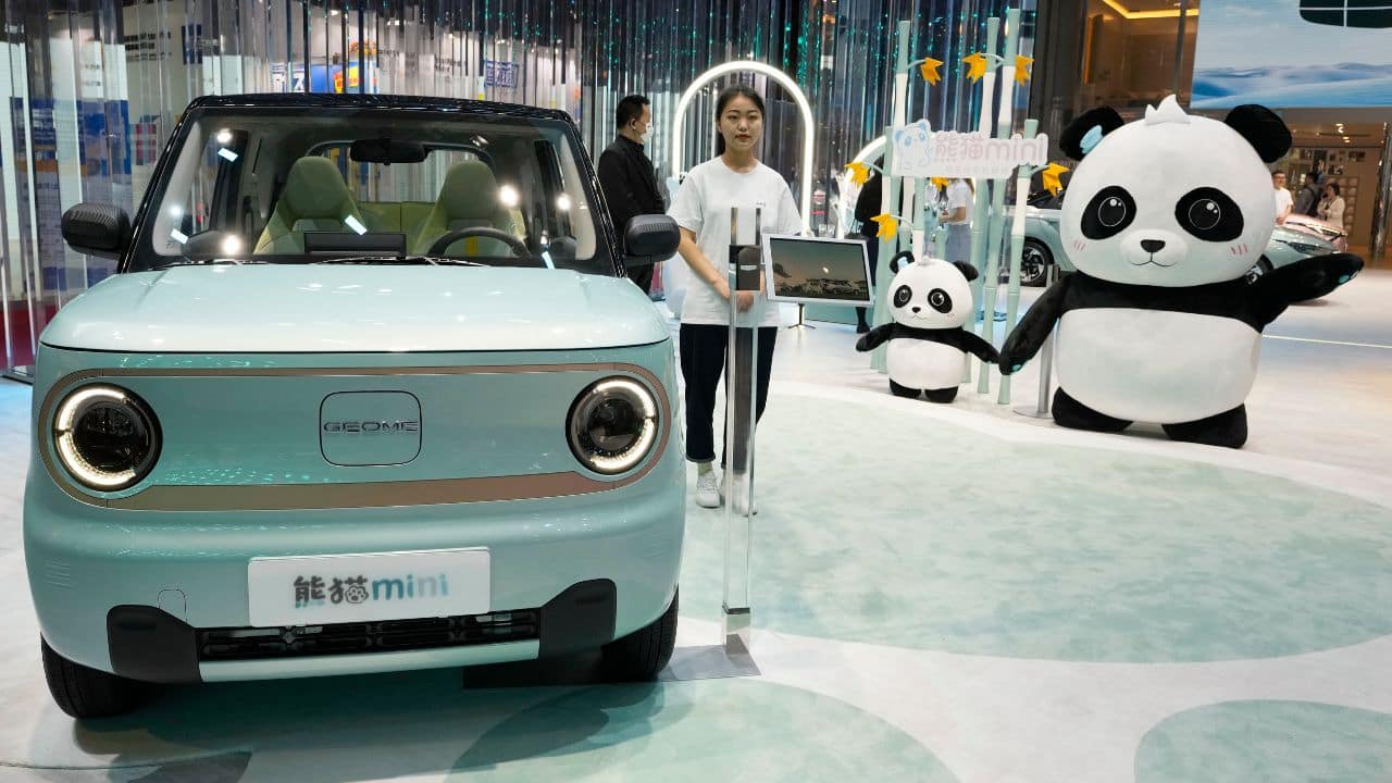 The electric Panda mini from Chinese automaker Geely is displayed during the Auto Shanghai 2023 show in Shanghai on April 19. (Image: AP)