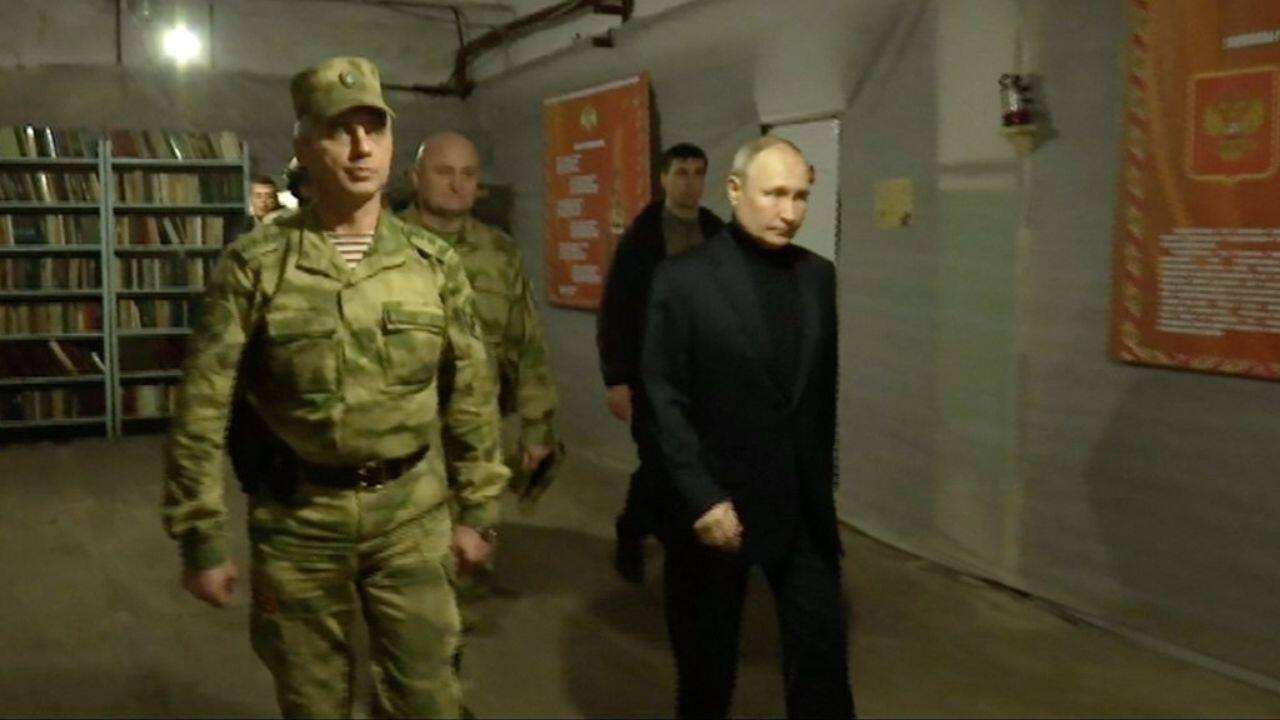 Russian President Vladimir Putin visited headquarters of the Russian troops fighting in Ukraine early on April 18, his second trip to the Russian-held territories there since March. (Image: AFP)