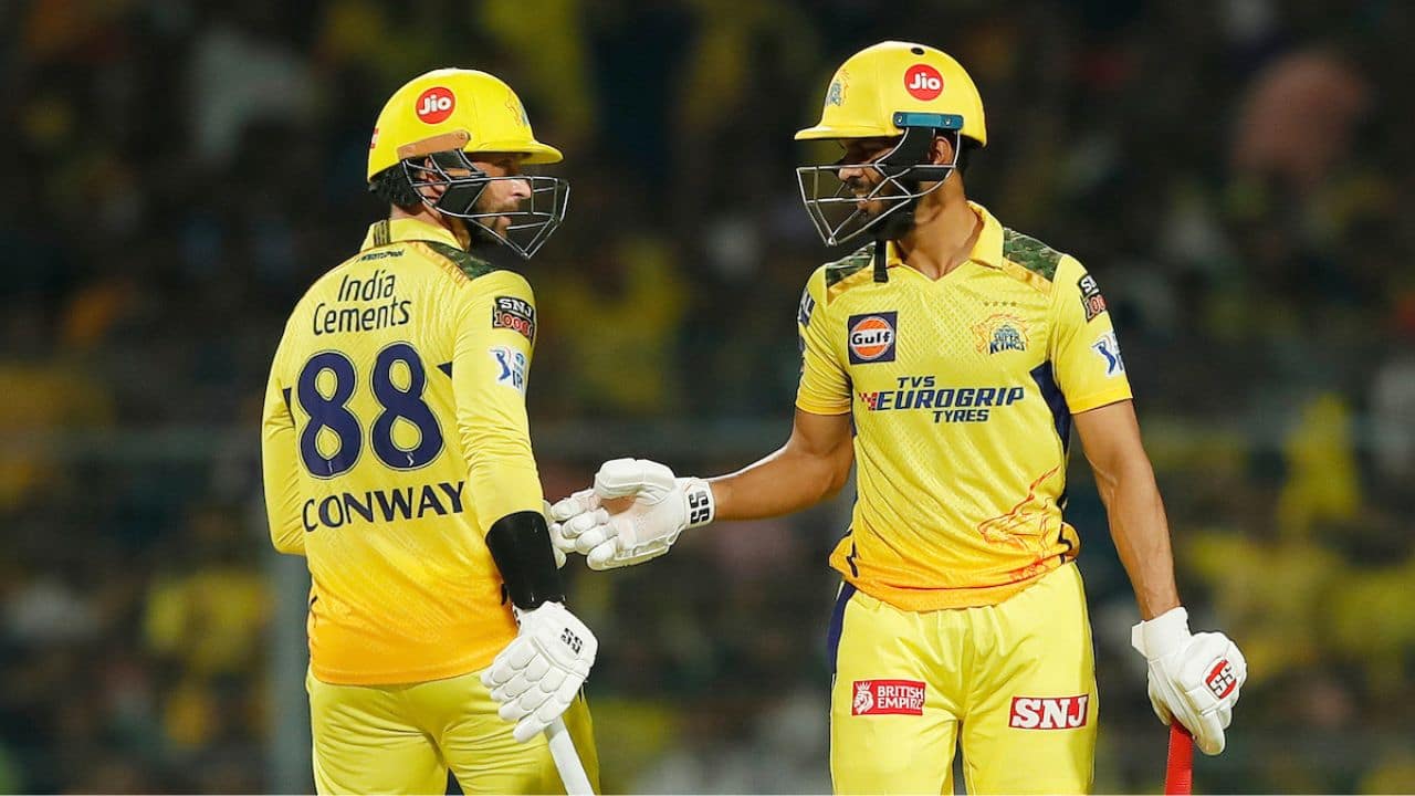 Asked to bat first, Chennai got off to a flier thanks to a 73-run opening stand between Devon Conway and Ruturaj Gaikwad (35). Conway hit his fourth consecutive half-century, scoring 56 off 40 balls. (Image: IPL T20) Asked to bat first, Chennai got off to a flier thanks to a 73-run opening stand between Devon Conway and Ruturaj Gaikwad (35). Conway hit his fourth consecutive half-century, scoring 56 off 40 balls. (Image: IPL T20)