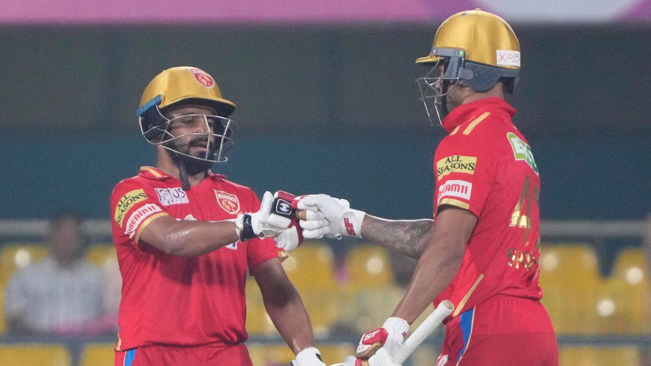 Put in to bat, Punjab got a heady start thanks to opener Prabhsimran Singh’s 60 off 34 balls. He hit seven fours and three sixes to reach 50 off 28 balls, and put on 90 off 58 balls with Dhawan. (Image: AP) Put in to bat, Punjab got a heady start thanks to opener Prabhsimran Singh’s 60 off 34 balls. He hit seven fours and three sixes to reach 50 off 28 balls, and put on 90 off 58 balls with Dhawan. (Image: AP)