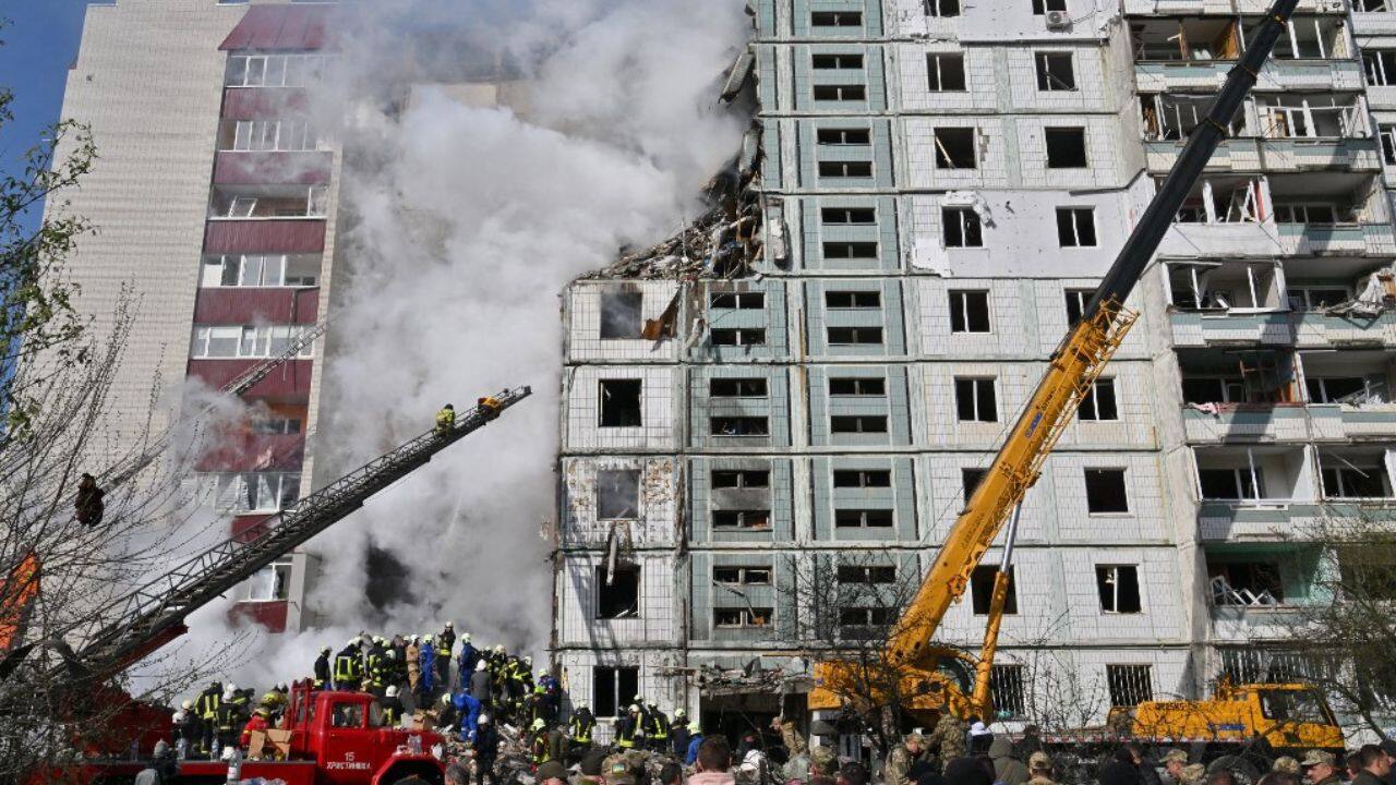 Interior Minister Igor Klymenko said strikes on the town of Uman south of the captial Kyiv led to &quot;a total of ten victims,&quot; while the mayor of the central city of Dnipro Borys Filatov earlier reported that two people had been killed. (Source: AFP)