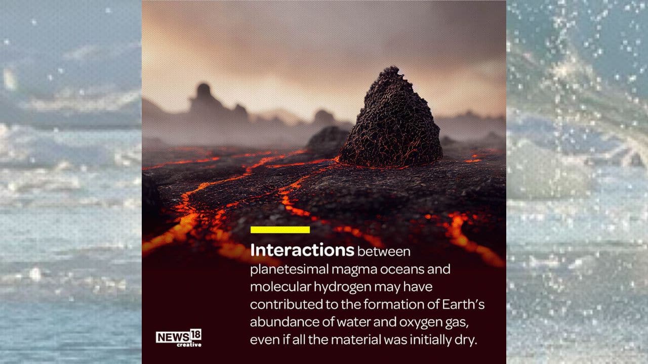 Interactions between planetesimal magma oceans and molecular hydrogen may have contributed to the formation of Earth’s abundance of water and oxygen gas, even if all the material was initially dry. (Image: News18 Creative)