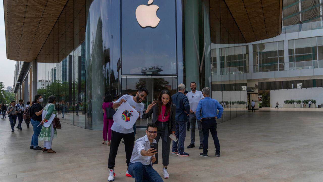 The store was opened for bloggers and tech analysts at a private event on April 17, while many Indian film and television celebrities were seen meeting Cook that night. A second store in Delhi, the capital, is set to open on April 20. (Image: AP)
