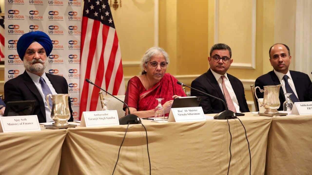 During the roundtable, FM Sitharaman underlined the reality of a global acknowledgement of “New India” and the renewed role India is poised to play in the global economic order, besides India as an investment destination going forward into “Amrit Kaal,” said the Ministry of Finance. (Image: Twitter @FinMinIndia)