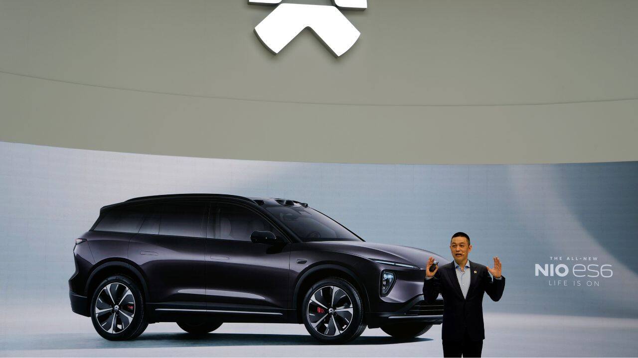 NIO Chairman William Li unveils the es6, its new electric flagship SUV during the press day of the Auto Shanghai 2023 at the National Exhibition and Convention Center in Shanghai, China. (Image: AP)