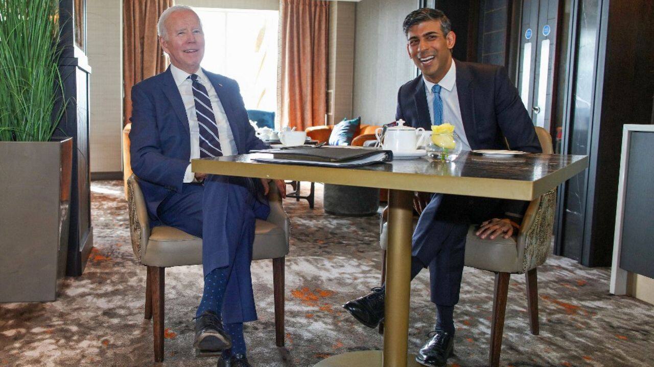 The Irish-American president met Prime Minister Rishi Sunak, who declared the UK's relationship with the US was &quot;in great shape&quot;. Biden also greeted local political leaders ahead of his speech. (Image: AFP)