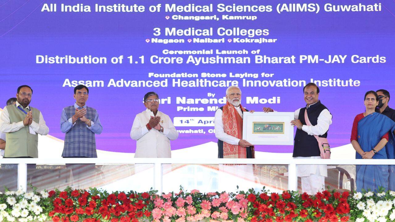 He also laid the foundation of the Rs 546 crore Assam Advanced Healthcare Innovation Institute (AAHII), a joint initiative of the state government and IIT Guwahati. AAHII aims to promote inventions and innovations in medicine and healthcare, nurturing multidisciplinary research and development in frontier areas of medicine by marrying engineering with healthcare. (Image: PIB)