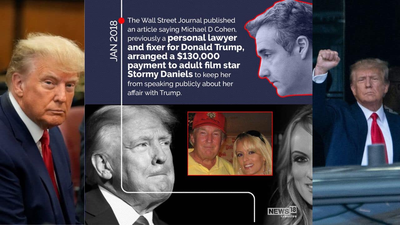 In January 2018, the Wall Street Journal published an article saying Michael D Cohen, previously a personal lawyer and fixer for Donald Trump, arranged a $130,000 payment to adult film star Stormy Daniels to keep her from speaking publicly about her affair with Trump. (Image: News18 Creative)
