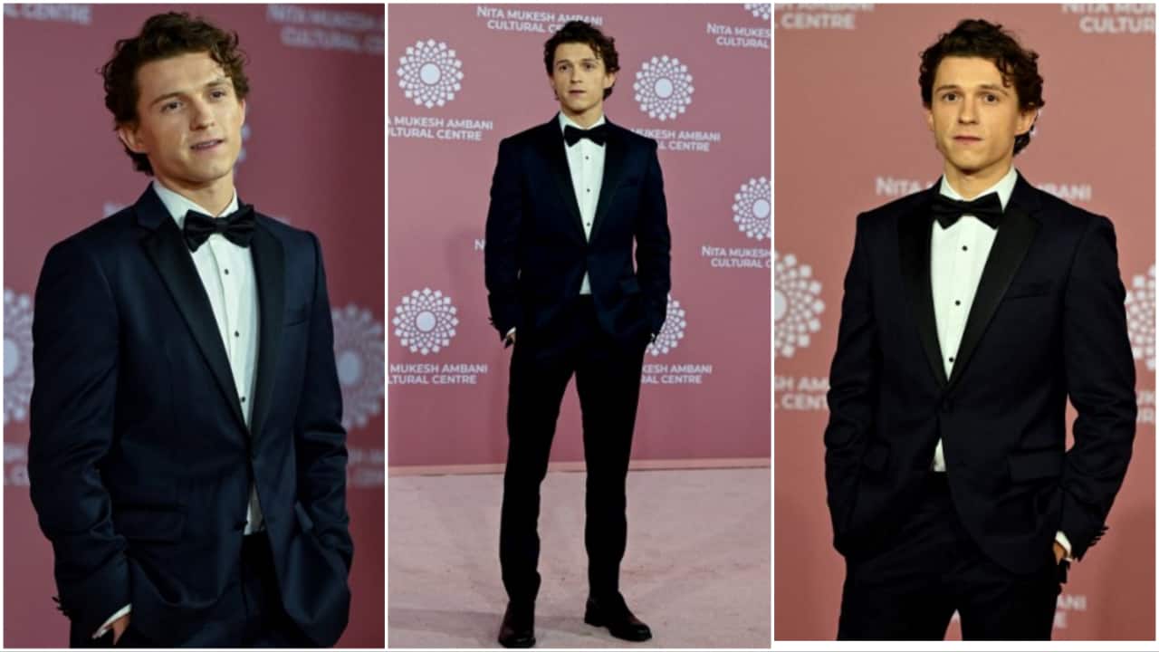 Hollywood actor Tom Holland poses for pictures during the inauguration of the Nita Mukesh Ambani Cultural Centre (NMACC) at the Jio World Centre (JWC) in Mumbai.