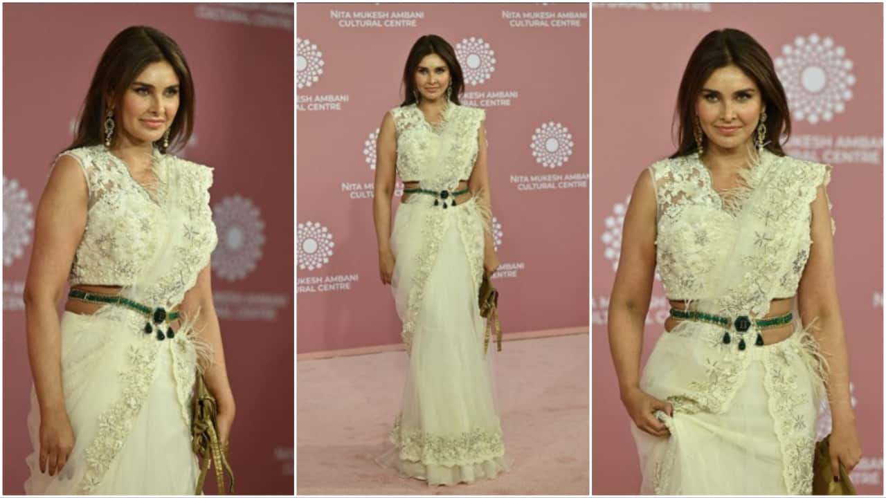 Actor Lisa Ray poses for pictures during the inauguration of the Nita Mukesh Ambani Cultural Centre (NMACC) at the Jio World Centre (JWC) in Mumbai.