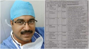 Dr Jagadish J Hiremath, a surgeon at Aasra Hospital in Bengaluru and (right) the ad he shared on Twitter.