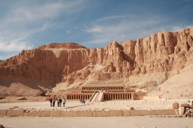 Hatshepsut temple is a contrast to the other temples. Carved into the mountain face, it stands against rising cliffs. (Photo: Anita Rao Kashi)