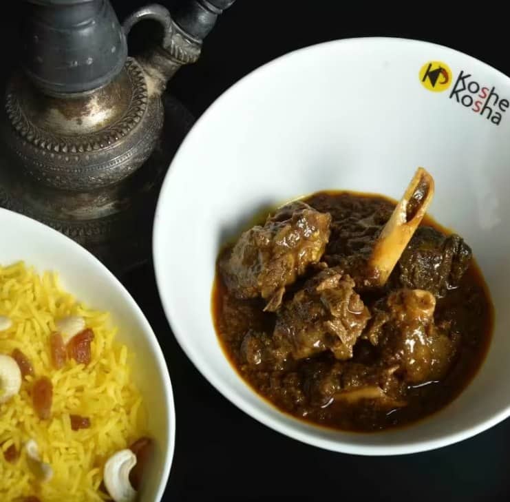 Koshe Kosha's kosha mangsho and basanti pulao, a Bengali New Year staple. (Photo via Zomato website)